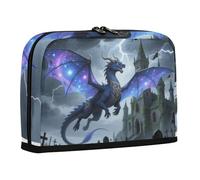 WDdZzyy Astuccio portapenne con drago volante e castello blu, grande capacità, astuccio per il trucco, ampia apertura, astuccio per cancelleria per ragazzi e scuola