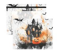 WDdZzyy Astuccio trasparente a 3 fori per lettere formato A4, motivo: zucca horror, Halloween, casa spettrale, confezione da 2