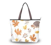WDdZzyy Autunno Maple Leaf Tortoise tessuto di seta con cerniera tote bag donna borse alla moda per le donne, Tartaruga foglia d'acero autunnale, Large