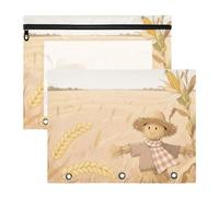 WDdZzyy Autunno Spaventapasseri Cornfield Matita Pouch Robuste Cartelle Tasca per 3 Anelli Raccoglitore 2 Pack Insegnante Scuola Forniture