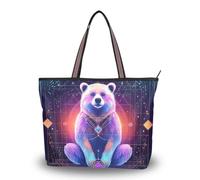 WDdZzyy Bear Neon Mistero Tarocchi Carte tessuto di seta con cerniera carino tote borse comode borse e borse a tracolla, Orso Neon Mistero Tarocchi Carte, Large