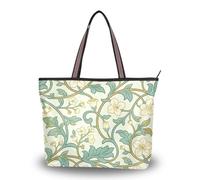 WDdZzyy Bianco Pera Blossom William Morris modello tessuto di seta con cerniera hobo borse estive pulcino borse per le donne in pelle, Motivo William Morris in fiore di pera bianca, Large