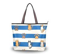 WDdZzyy Blu Bianco A Righe Cat Paw tessuto di seta con cerniera borse a tracolla estate pulcino borse per le donne, Zampa di gatto a righe bianche, Medium