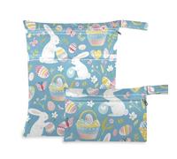 WDdZzyy Blue Easter Bunnies Eggs - Borsa riutilizzabile per pannolini bagnati, confezione da 2, essenziale da viaggio per bambini, con manici per la spiaggia