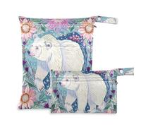 WDdZzyy Boho White Polar Bear Florals Borsa per pannolini riutilizzabile per bambini, confezione da 2 pezzi essenziali da viaggio per volare con manici per yoga