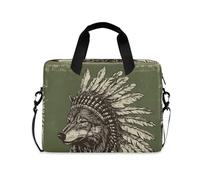 WDdZzyy Borsa a tracolla da viaggio per computer portatile, con manico e tracolla, 15,6 pollici, tasca per computer portatile cowboy occidentale lupo indiano