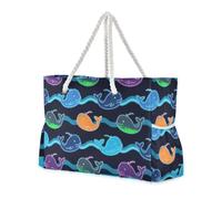 WDdZzyy Borsa a tracolla fluorescente con onde balene blu scuro, borsa a tracolla impermeabile a prova di sabbia con tasche laterali, grande borsa a tracolla per viaggi, palestra, vacanze, Onda Balena