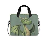 WDdZzyy Borsa a tracolla per computer portatile con manico e tracolla da 15,6 pollici, motivo draghi dei cartoni animati, verde salvia