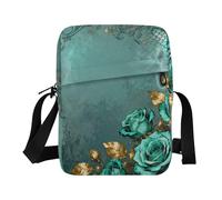 WDdZzyy Borsa a tracolla per gli uomini Borsa a tracolla da donna Borse a tracolla tracolla regolabile per la scuola Vintage Teal Roses