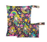 WDdZzyy Borsa bagnata lavabile per bambini con sirene, unicorni e arcobaleni, confezione da 2 sacchetti bagnati per costume da bagno con manici per pannolini per bambini