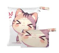 WDdZzyy Borsa con cerniera a forma di gatto arrabbiato, confezione da 2 pezzi, per costume da bagno, con manici, per yoga