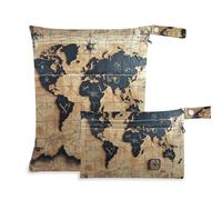 WDdZzyy Borsa con cerniera per bambini, motivo: mappa del tesoro del mondo, confezione da 2 pezzi, articoli essenziali con manici per scenario