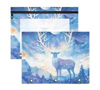 WDdZzyy Borsa cosmetica con disegno artistico, cervo e luna blu, con 3 occhielli rinforzati, per raccoglitori a 3 anelli, confezione da 2 per insegnanti, ritorno a scuola