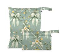 WDdZzyy Borsa da bagno bagnata con fiocchi vintage fiori gialli e diamanti verde menta prop1 confezione da 2 pezzi essenziali da viaggio per bambini con manici per viaggi