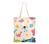 WDdZzyy Borsa da donna in tela con dinosauri colorati e carini, con tasche con manici, riutilizzabile, idea regalo di compleanno per amici