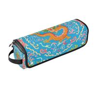 WDdZzyy Borsa da viaggio blu con motivo drago della cultura cinese con cuscinetto resistente al calore, borsa da viaggio organizer per ferri da stiro, piastre da stiro, arricciacapelli, motivo drago