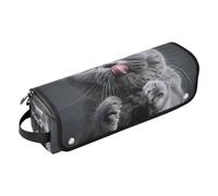 WDdZzyy Borsa da viaggio per capelli di gatto inglese grigio a pelo corto per donne con tappetino in ferro impermeabile portatile aperto borsa da viaggio piatto per strumenti caldi ferro