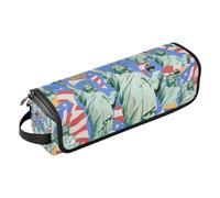WDdZzyy Borsa da viaggio per utensili da parrucchiere con statua della libertà in stile cartone animato blu con tappetino in ferro, custodia da viaggio portatile per utensili caldi e accessori per la