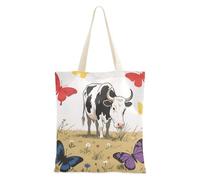 WDdZzyy Borsa di tela carina con mucca animale da fattoria per le donne per le donne con tasche con manici borse di tela riutilizzabili regali di compleanno amici sfusi