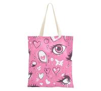 WDdZzyy Borsa di tela di canapa con occhi del fumetto dell'anime del cuore della pesca con le tasche borse di totalizzatore dei