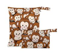 WDdZzyy Borsa impermeabile con cerniera a forma di scimmietta in stile cartone animato, confezione da 2, essenziale da viaggio, con manici per asilo nido