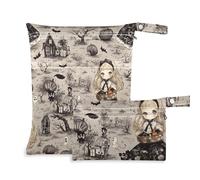 WDdZzyy Borsa impermeabile impermeabile per bambola di Halloween, stile gotico, nera, con 2 pezzi, essenziale da viaggio per volare, con manici per asilo nido