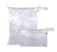 WDdZzyy Borsa impermeabile per pannolini, color argento, con texture marmorizzata, confezione da 2 pezzi, essenziale da viaggio per volare, con manici per piscina