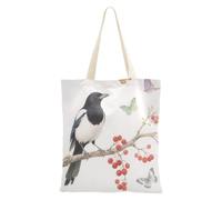 WDdZzyy Borsa in tela nera bianca con bacche di uccellino rosso per le donne con tasche con manici borse di tela riutilizzabili regali da spiaggia sf