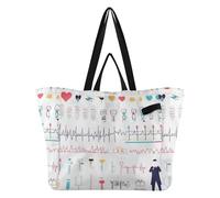 WDdZzyy Borsa in tela riutilizzabile da cucina, borsa per la spesa, borsa per uomini, ospedale, shopping, spiaggia, viaggi, medici di viaggio, elettrocardiogramma, bianco