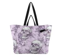 WDdZzyy Borsa larga in tela spessa per cucina, spesa, lavanderia, per donne, ospedale, shopping, spiaggia, viaggi, teschi, bere birra lilla e grigio argento