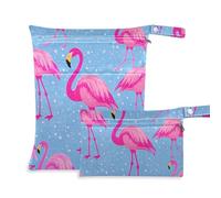 WDdZzyy Borsa lavabile con fenicottero blu con glitter finti per bambini, confezione da 2 pezzi essenziali da viaggio per volare con manici per piscina