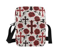 WDdZzyy Borsa messenger da uomo borsa a tracolla borsa da donna borsa a tracolla tracolla regolabile per scuola gotico rosso nero Halloween croce rosa