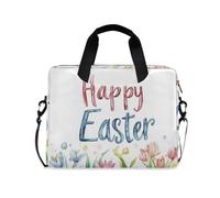 WDdZzyy Borsa per computer portatile valigetta portatile a tracolla messenger con manico e tracolla 15,6 pollici custodia per computer con cerniera Happy Easter Bunny acquerello uova