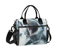 WDdZzyy Borsa per il pranzo 3D con foro bianco da parete animale pesce mare per ragazzi con tracolla grande Lunchbox per viaggi in famiglia