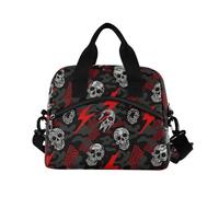 WDdZzyy Borsa per il pranzo con teschio fulmine rosso nero per lavoro con tracolla borsa verticale per il pranzo per cucina femminile
