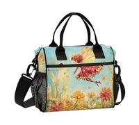 WDdZzyy Borsa per il pranzo da donna con motivo fatata che vola con fiori e fiori, con tracolla, per ragazze adolescenti e università