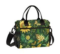 WDdZzyy Borsa per il pranzo da donna con motivo floreale verde girasole con tracolla e cerniera per infermiere da viaggio