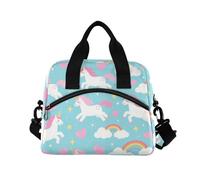 WDdZzyy Borsa per il pranzo da donna con motivo unicorno e arcobaleno, con tracolla, grande, per adolescenti, con portabottiglie