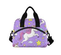 WDdZzyy Borsa per il pranzo da uomo con motivo unicorni e stelle, viola, pesca, con tracolla, per insegnanti, con portabottiglie