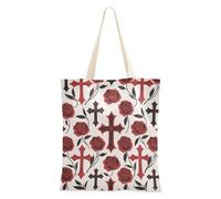 WDdZzyy Borsa per la spesa in tela di canapa con croce gotica rossa e nera per Halloween, regalo di compleanno