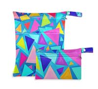 WDdZzyy Borsa per vestiti bagnati con motivo geometrico triangolare, colorata, viola, lavabile, confezione da 2, essenziale da viaggio per volare con manici per fare il bagno