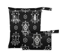 WDdZzyy Borsa per vestiti riutilizzabili per tarocchi astrologici neri, gotici, confezione da 2, essenziali da viaggio per bambini, con manici per yoga