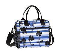 WDdZzyy Borsa portapranzo da uomo a righe blu reale con fiori neri con tracolla per la scuola delle signore