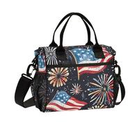WDdZzyy Borsa termica per il pranzo con motivo fuochi d'artificio e acquerelli con bandiera americana 4 luglio, borsa per il pranzo con tracolla e portabottiglie, per college adolescenti