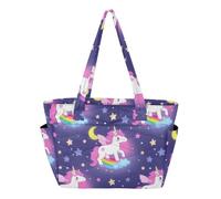 WDdZzyy Borsa tote da donna borsa da spiaggia per viaggi e spostamenti quotidiani con scomparto carino unicorno cartone animato stella viola pesca