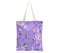WDdZzyy Borsa tote da donna con motivo orchidea e fiori viola con tasche con manici in tela riutilizzabile