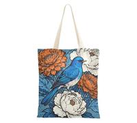 WDdZzyy Borsa tote da donna retrò con fiori e uccellini blu per donne con tasche con manici riutilizzabili in tela borse da spiaggia regali sfusi