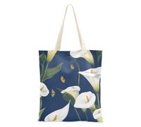 WDdZzyy Borsa tote in tela blu navy con fiori di calla del fumetto per le donne con tasche con manici riutilizzabili borse alla rinfusa regali
