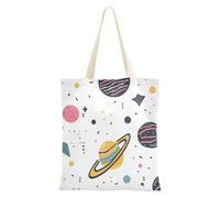 WDdZzyy Borsa tote in tela media bianca con pianeti esterni in stile cartone animato con lettere dell'alfabeto per le donne con tasche con manici borsa di tela riutilizzabile Tote Bag Bulk
