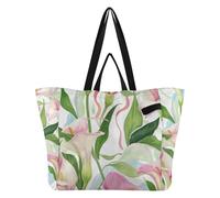 WDdZzyy Borsa tote in tela pieghevole da cucina, borsa per la spesa, borsa per la lavanderia, borsa da viaggio, shopping fine settimana rosa e bellissimi fiori di calle